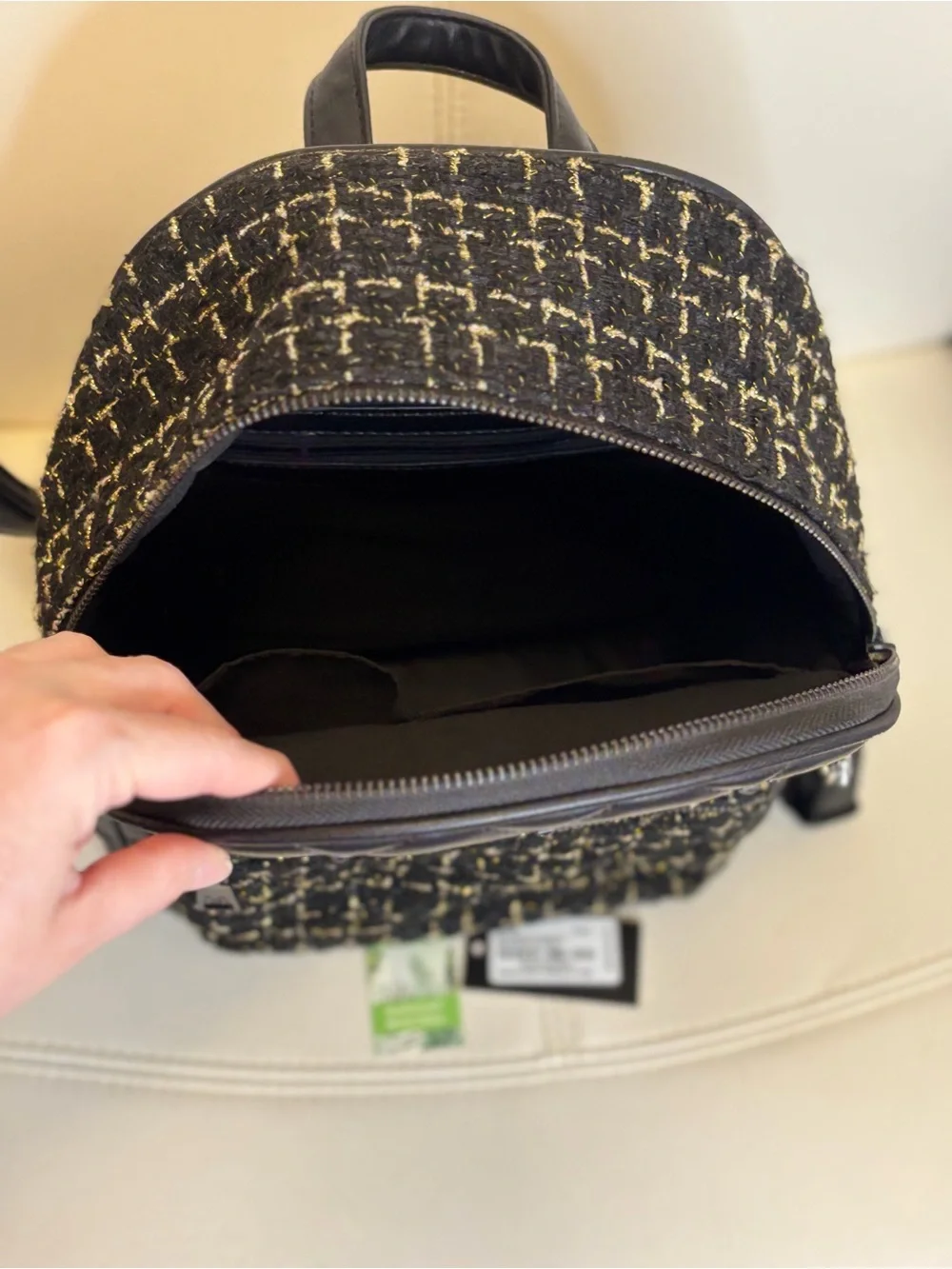 Badgley Mischka Black Quilted Vegan Leather & Tweed Mini Backpack